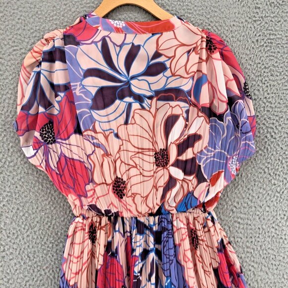 Molly Bracken Dress Womens Small Multi Floral Mini Blouson Knife Pleats Button - Picture 4 of 13